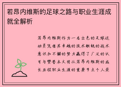 若昂内维斯的足球之路与职业生涯成就全解析